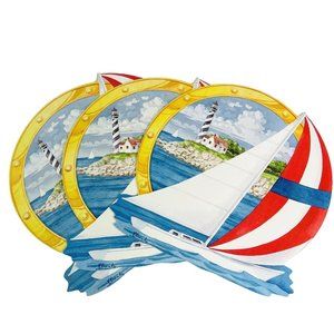 3 Placemat Set Sailboat Shape Nautical Pimpernel Table Mates England 12" x 12"